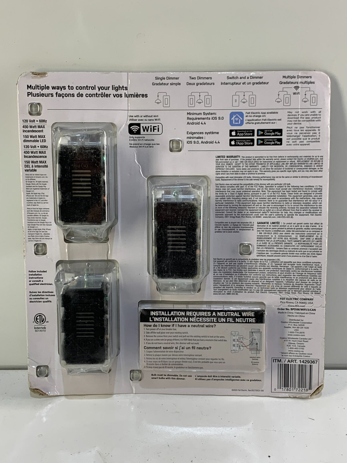 Feit Wi-Fi Smart Dimmer Works with Google Alexa Siri 3 Value Pack