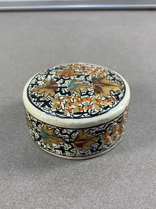 Vintage Paper Mâché Hand Painted Floral Trinket Ring Jewellery Box Kashmir India