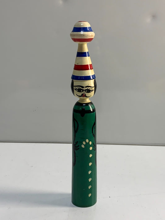 Vintage 1970s EGYPTIAN SPINDLE PEG DOLL Hand Painted Wood Figurine