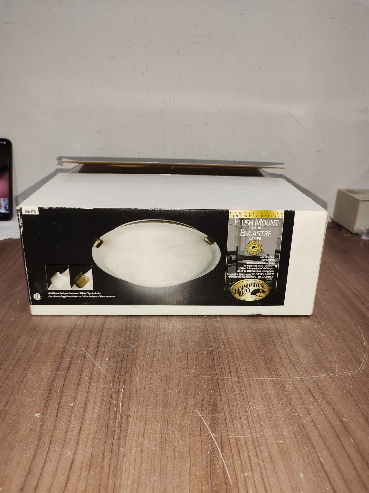 New Hampton Bay 16" Flush Mount Ceiling Light With White Marbled Glass