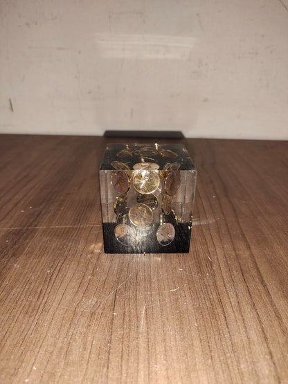 Vintage Acrylic Lucite Floating 1978 Pennies Penny Cube Square