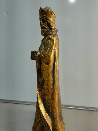 Vintage Gold Christmas Figurines, King Bearing Gift in a box