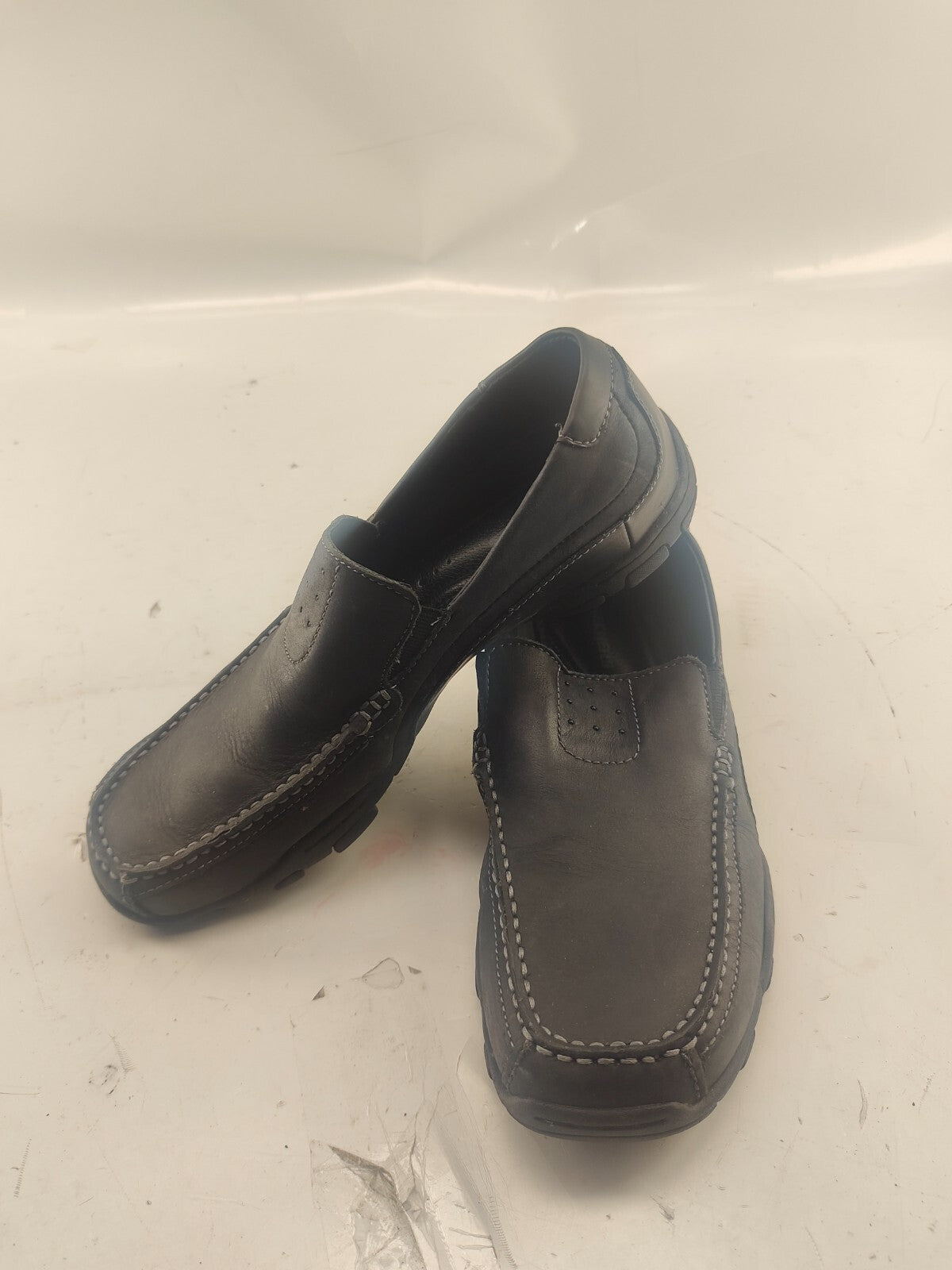 Men's Skechers, Loafers Black Leather Apron Square Toe Slip On Shoes US - 9