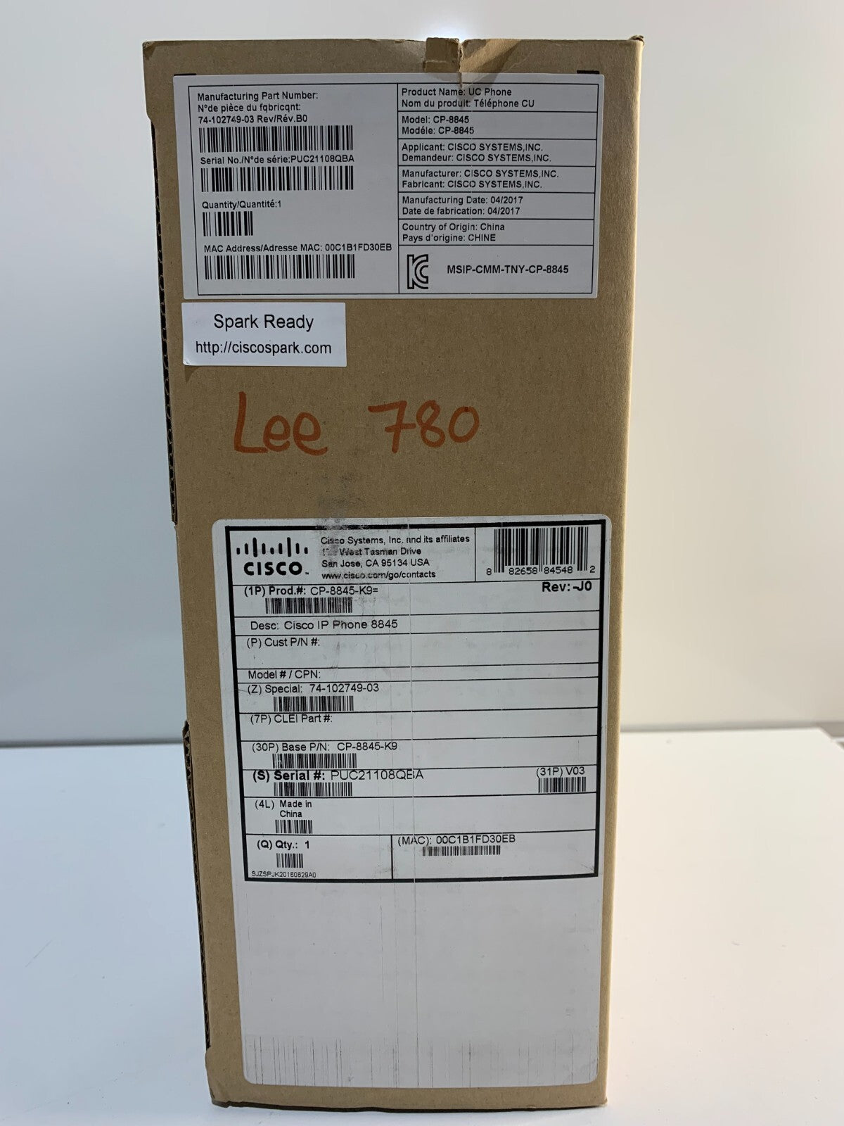 Cisco CP-8845-3PCC-K9, 5 line, Multi-Platform IP Video Phone