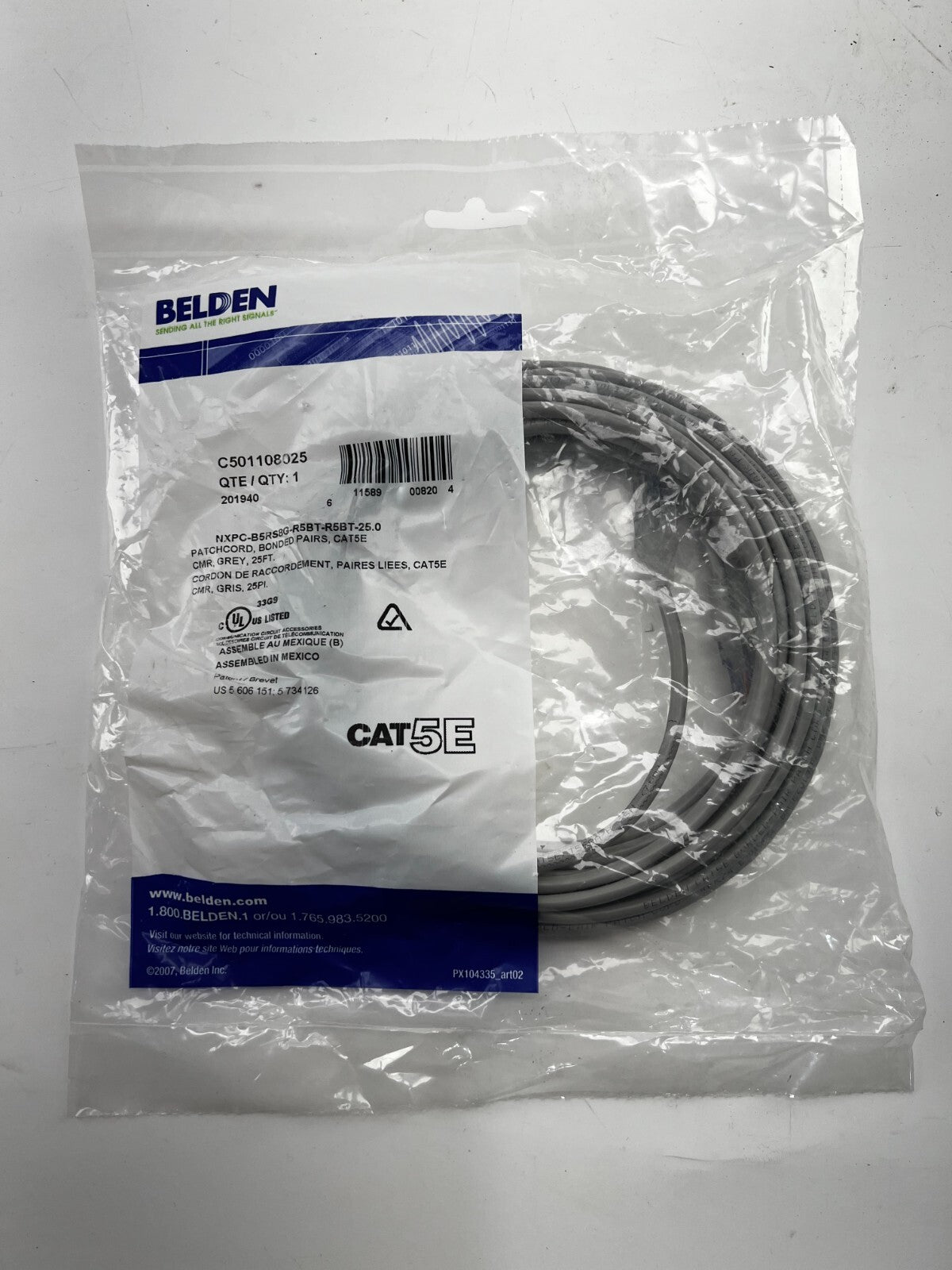 BELDEN | C501108025 Cat 5e Mod Patch Cord, Bonded-Pair - 25FT