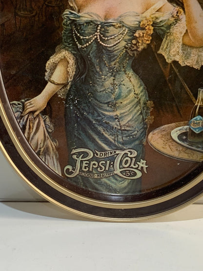 Vintage Pepsi Cola Soda Pop Oval Metal Serving Tray Gibson Girl