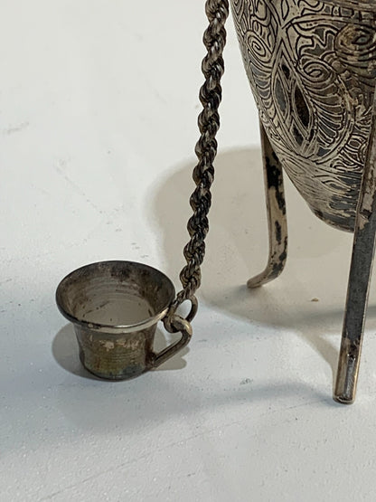 Egyptian solid silver miniature amphora with stand and lid.