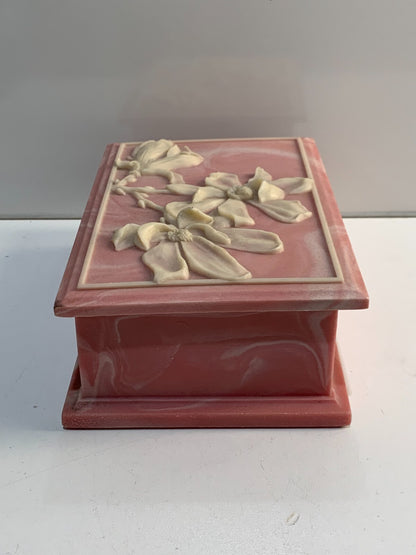 Vintage Design Gift Rose Trinket Box 80s Pink Soapstone Vanity Bath Jewelry Box