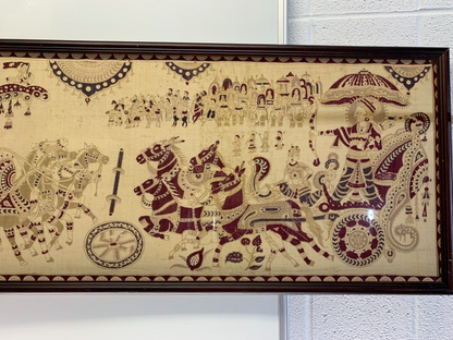 Vintage Farmed fabric tapestry showing the Epic Battle of Mahabharata