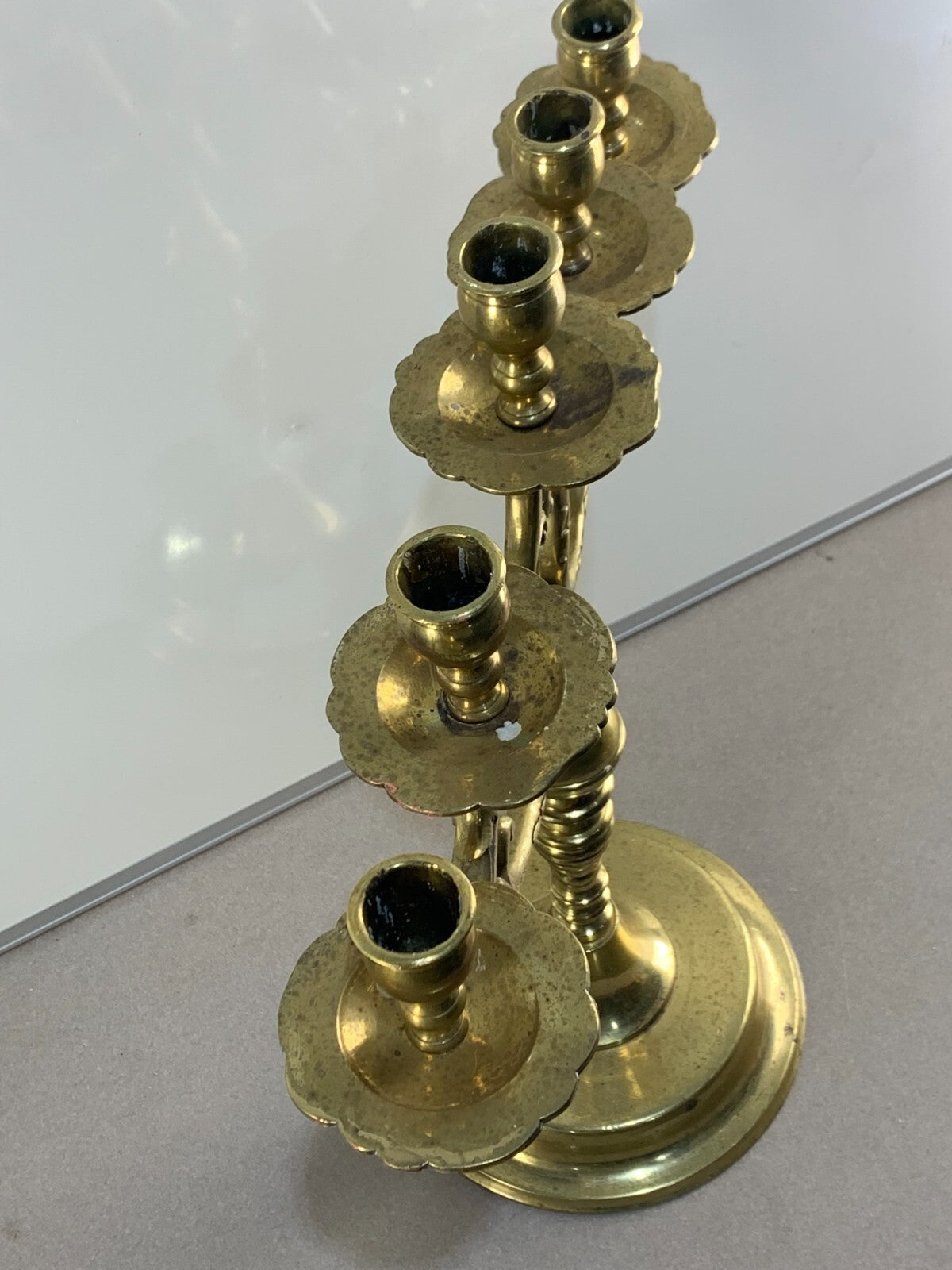 Antique Huge Victorian Brass Ornate Candelabra for 5 Taper Candles