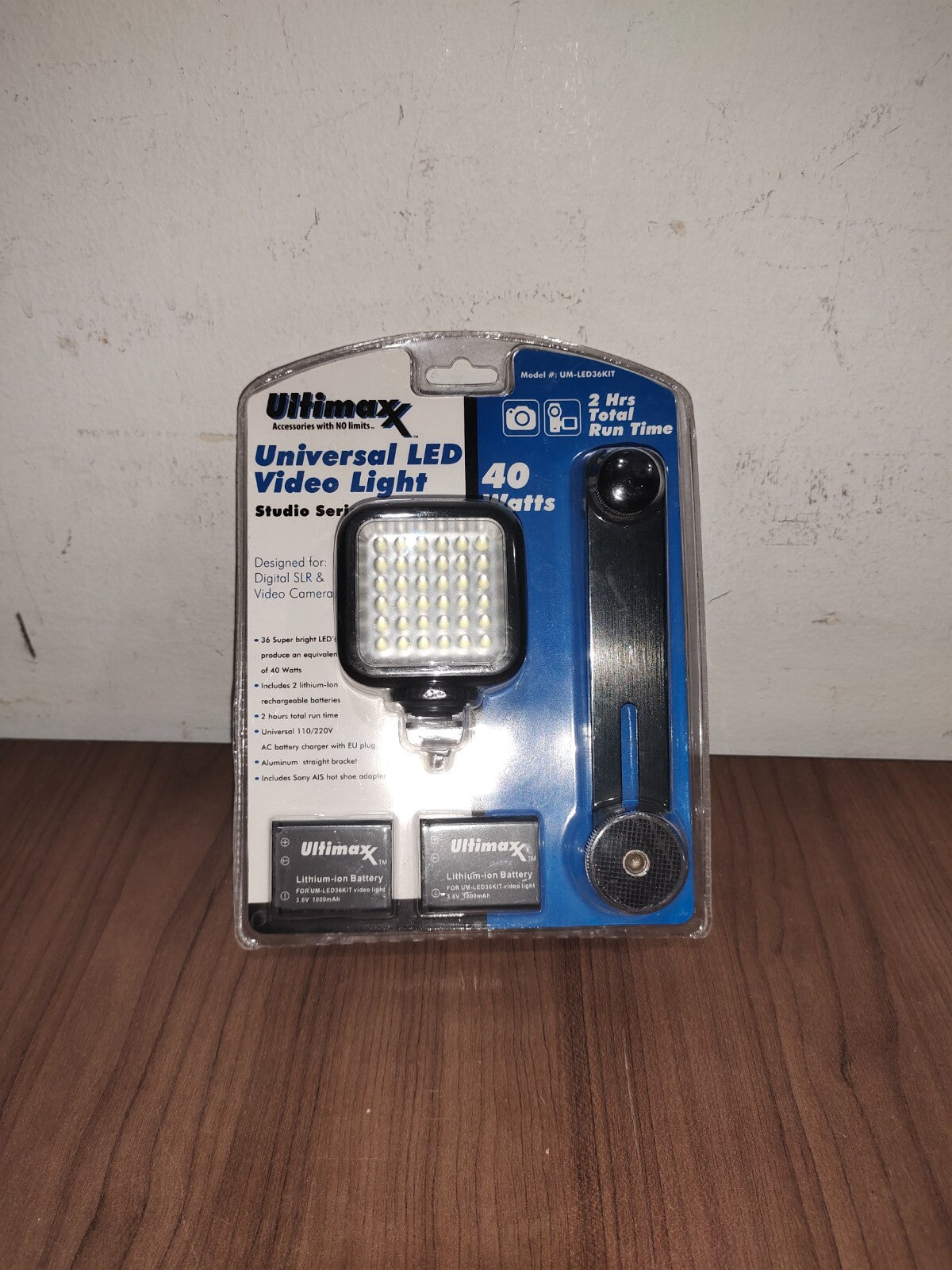 ULTIMAXX Professional Universal LED Video Light Kit with 2 Batteries and Bracket