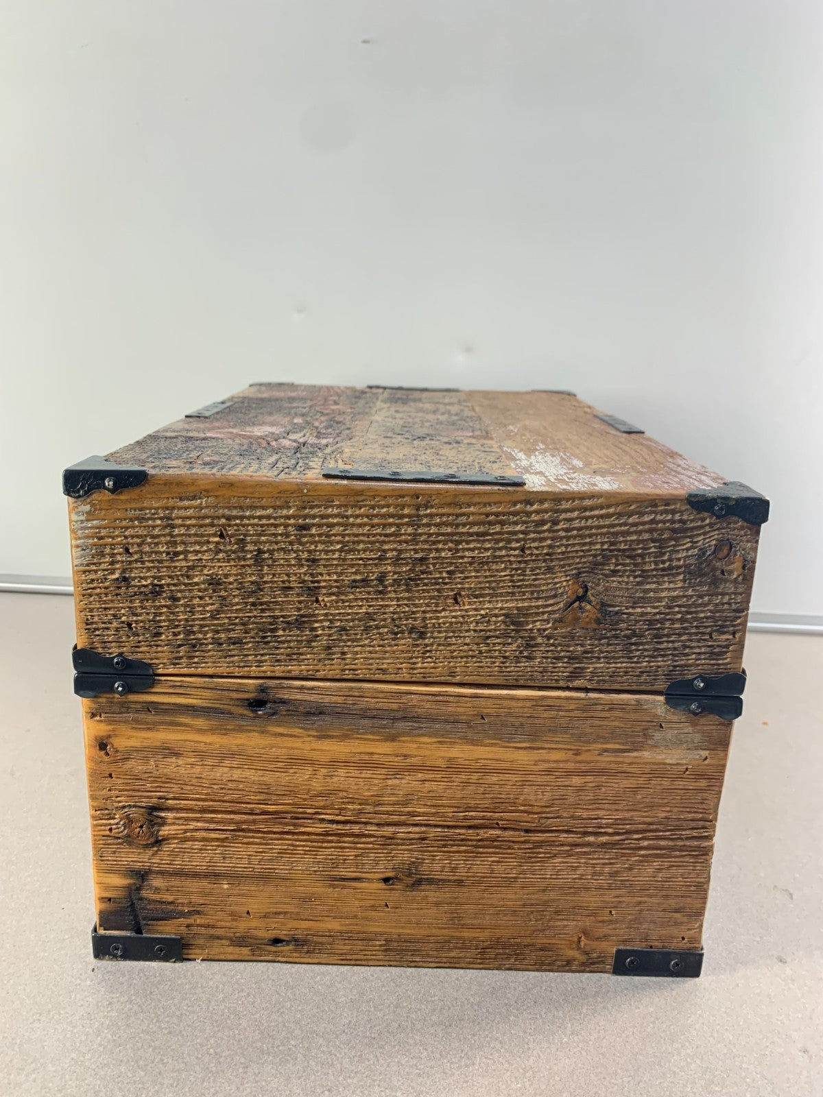 Antiqued Finished Wood Treasure Chest with Mirror inside
