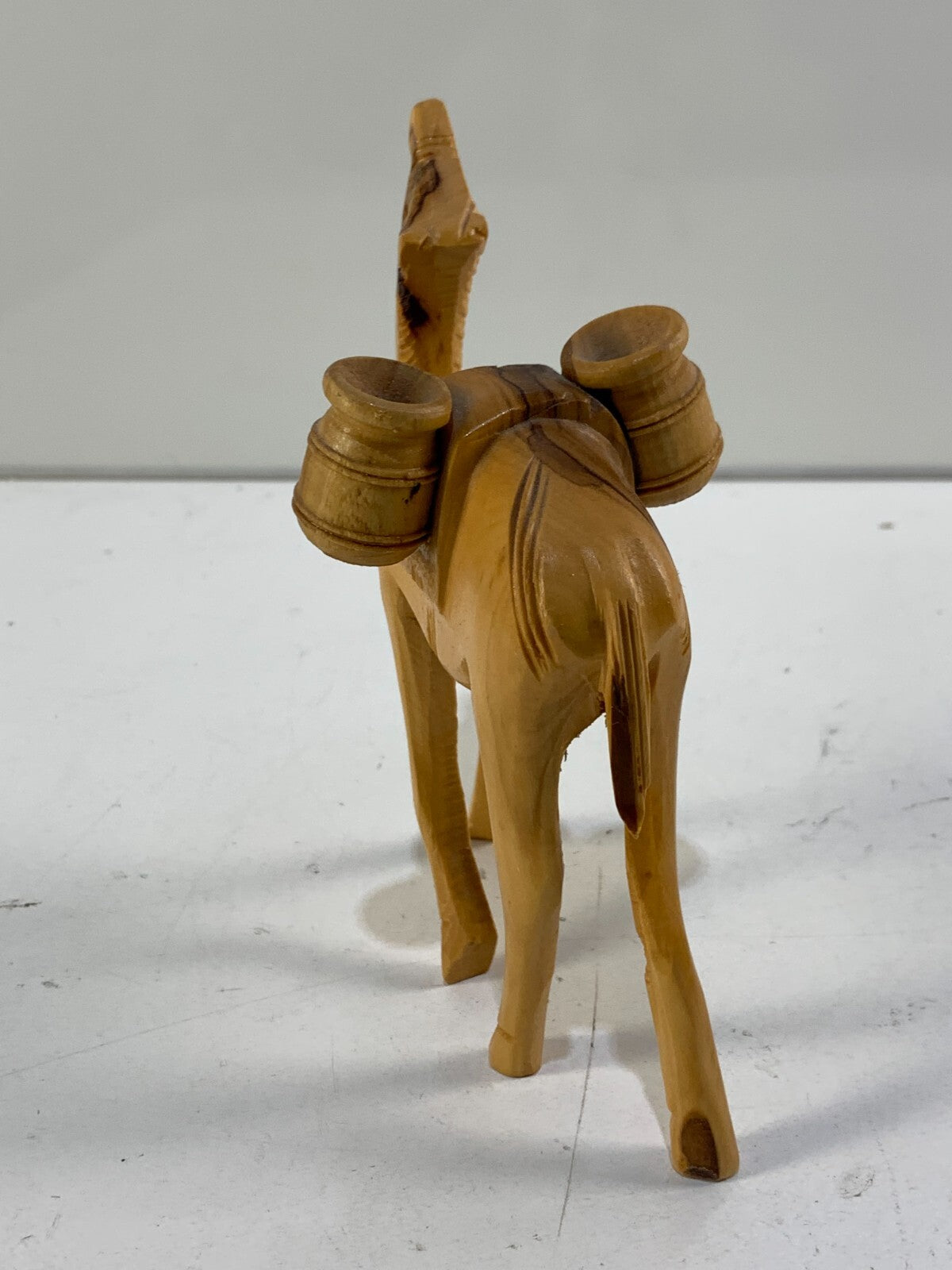 Vintage Hand Carved Wood Camel w/ Water Jugs