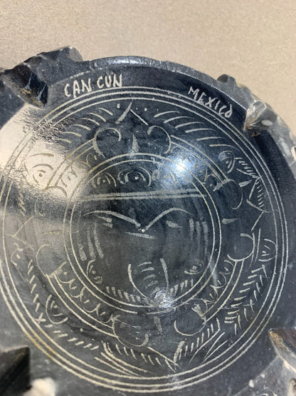 Vintage Marble Aztec Design Ashtray Black White Grey