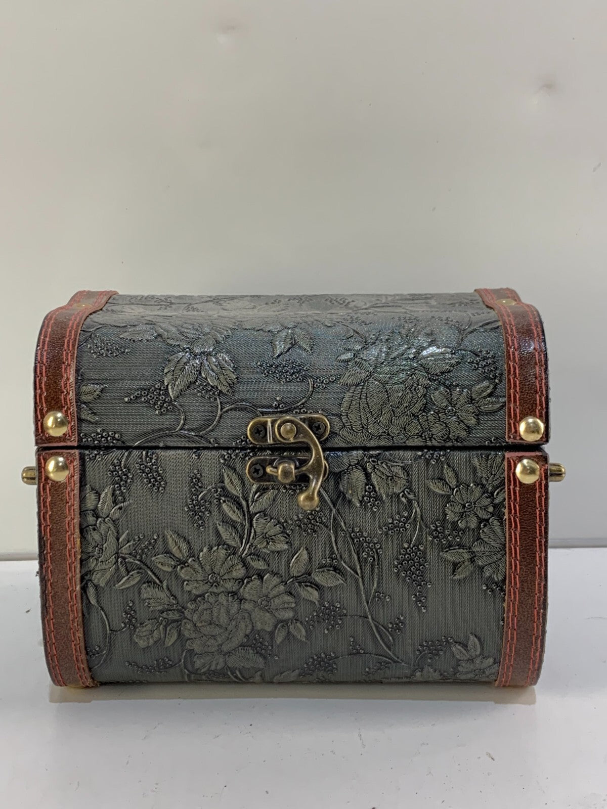 Wooden Storage Box Wrapped in Leather Embossed