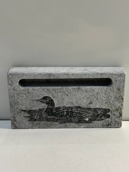 Business Card Holder Carved Siku Soapstone Canadian Goose and Goslings