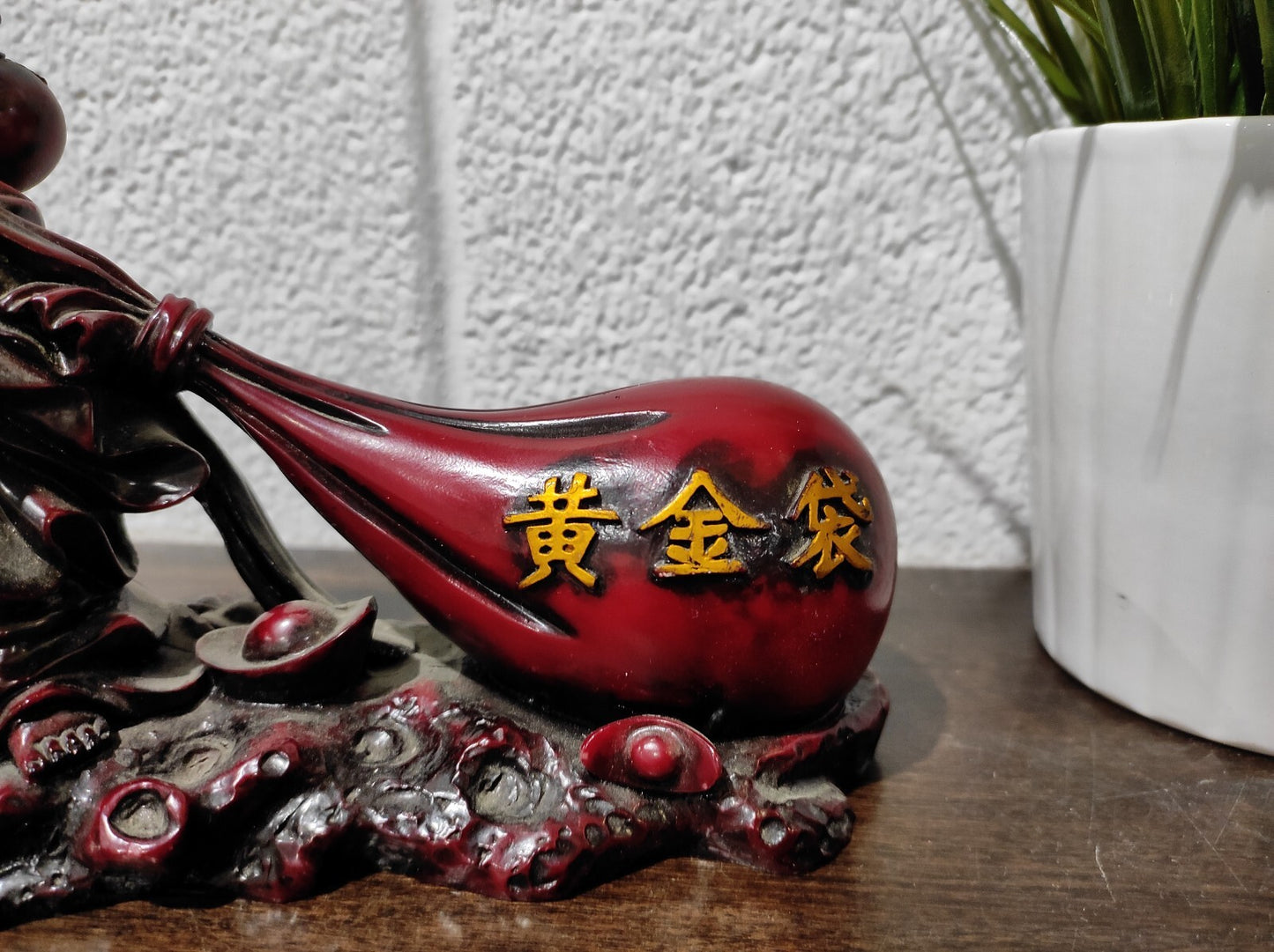 Buddha Happy Statue Laughing Figurine Red Resin Feng Shui