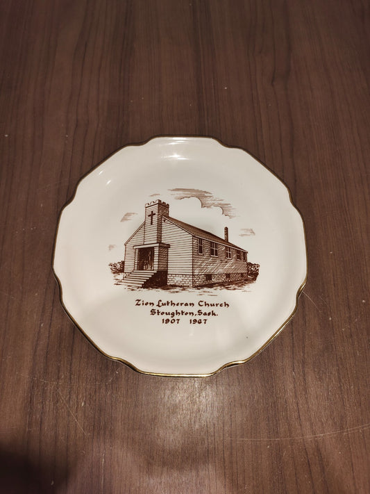 Vintage Zion Lutheran Church 1907 Decorative Plate 22k Gold