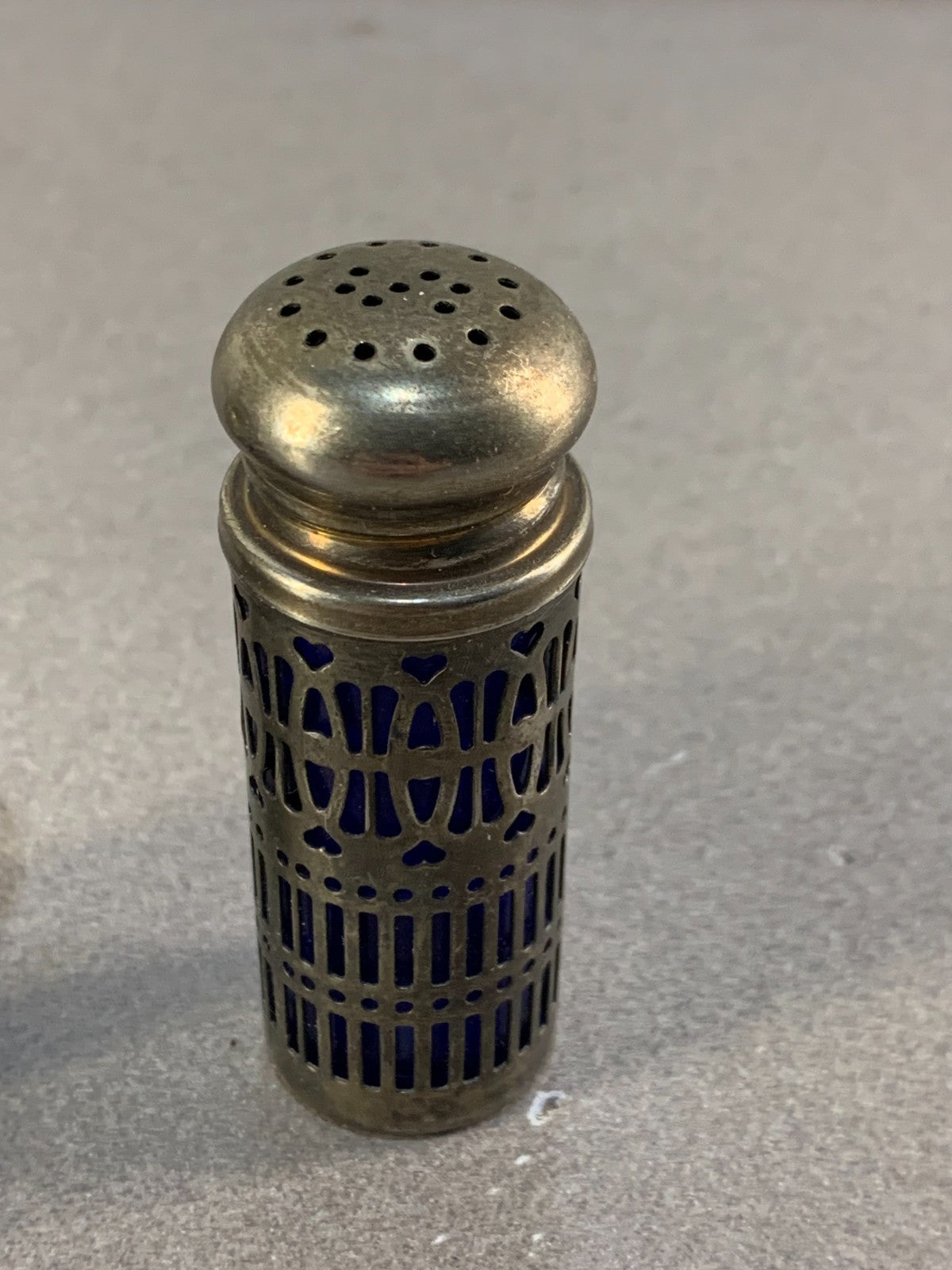 Vintage Silver Cobalt Blue Salt & Pepper Shakers Silver Plate Filigree UK Patent