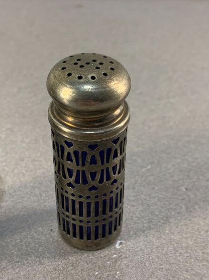 Vintage Silver Cobalt Blue Salt & Pepper Shakers Silver Plate Filigree UK Patent
