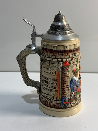 German Beer Stein life is a game of dice Knight Stein tankard, beer mug