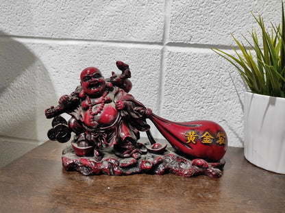 Buddha Happy Statue Laughing Figurine Red Resin Feng Shui