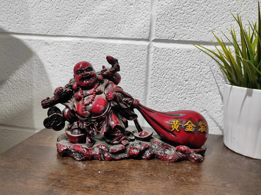 Buddha Happy Statue Laughing Figurine Red Resin Feng Shui