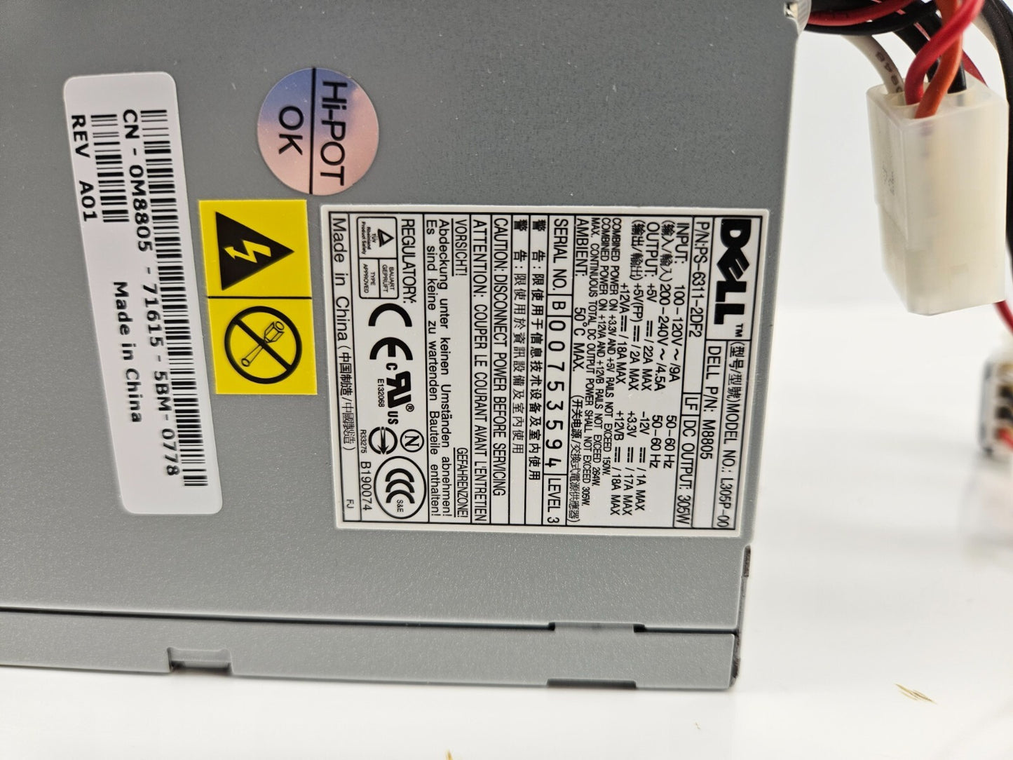Dell 0M8805 L305P-00 305W Power Supply