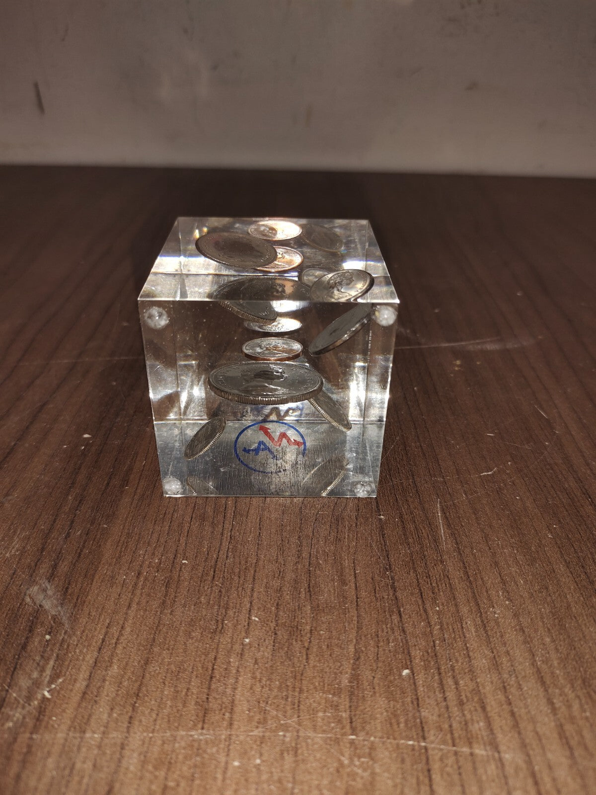 Vintage 1965 Coins Set Cube Paperweight