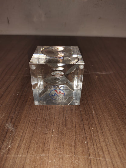 Vintage 1965 Coins Set Cube Paperweight