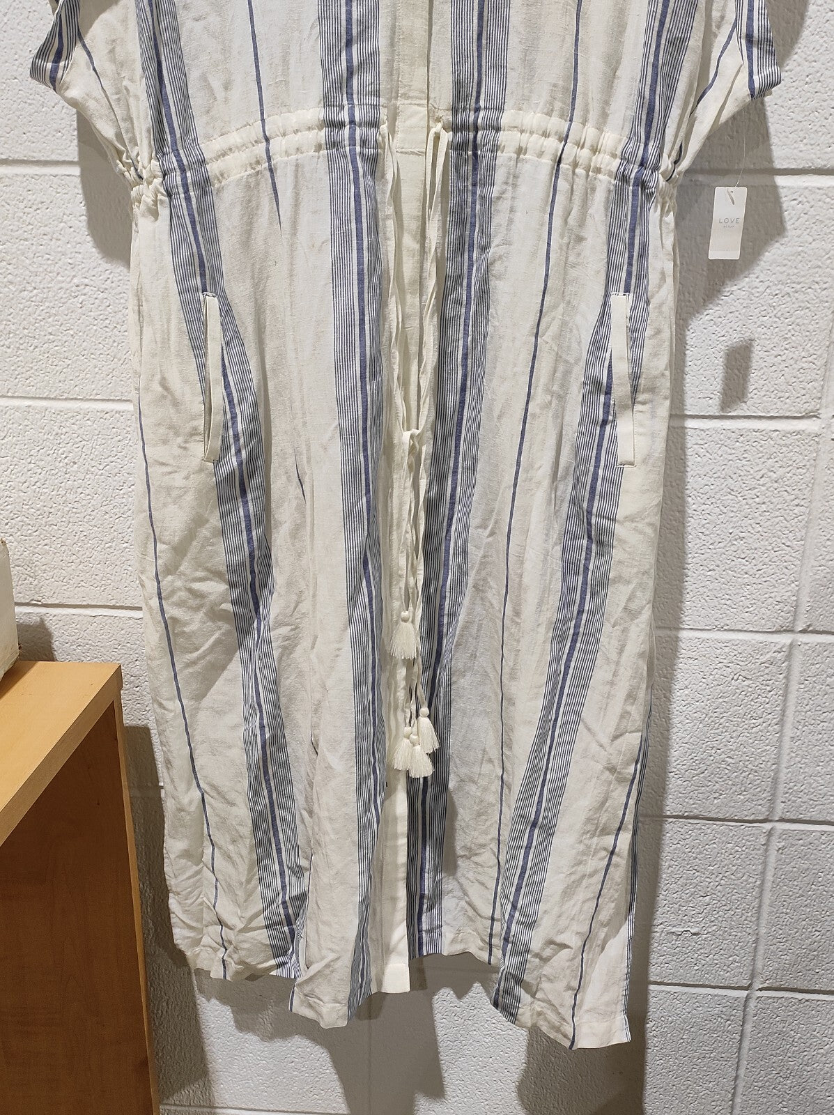 Gap Size XL Linen Cream Blue Stripe Women Jumpsuit Romper Shorts Belted Modern