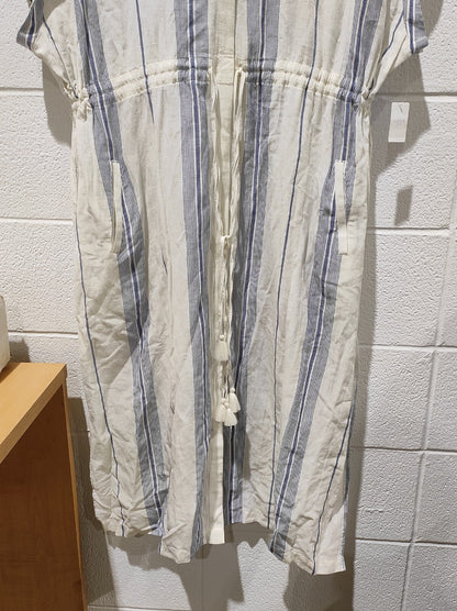 Gap Size XL Linen Cream Blue Stripe Women Jumpsuit Romper Shorts Belted Modern