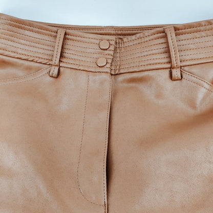 Aritzia Wilfred High Rise Vegan Leather Pants Size 4 In Cognac Brown