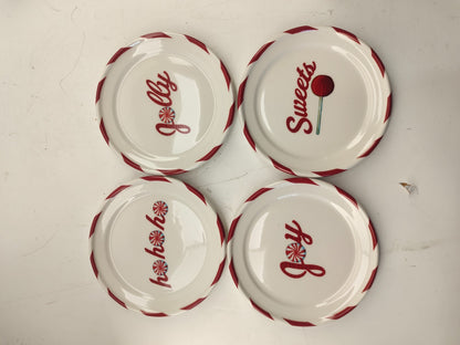 4 2007 Starbucks Dessert Plates Candy Cane Joy Jolly Ho Ho Ho Sweets