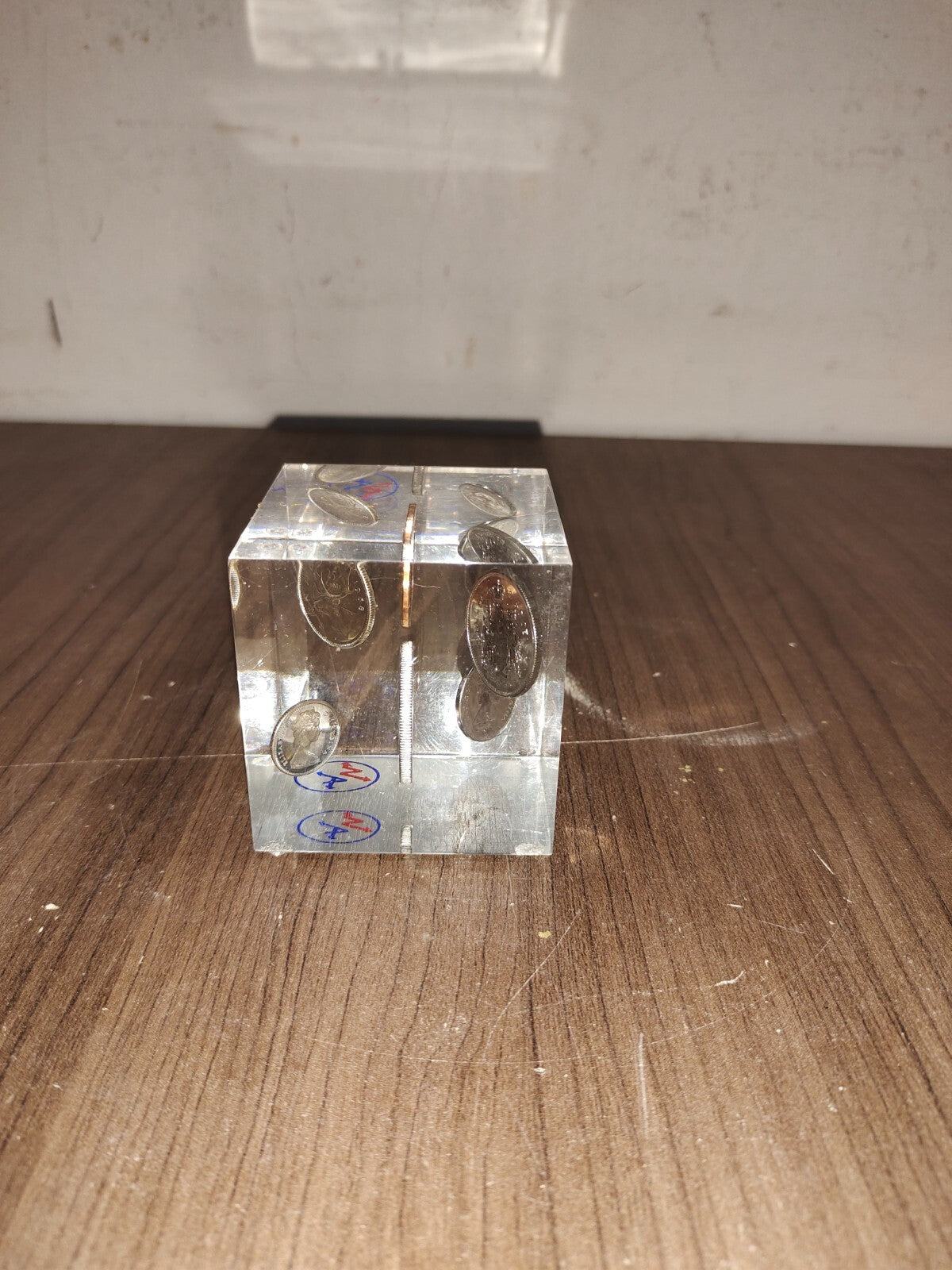 Vintage 1965 Coins Set Cube Paperweight