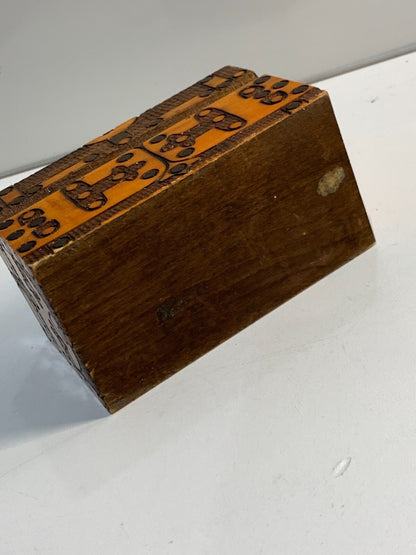 Vintage Wooden Folk Art Document Box - Pyrography