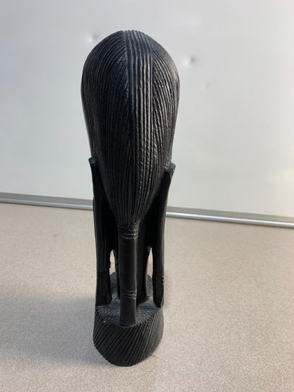 Ebony Wood Bust Carved African Art Tribal Warrior Head Sculpture.