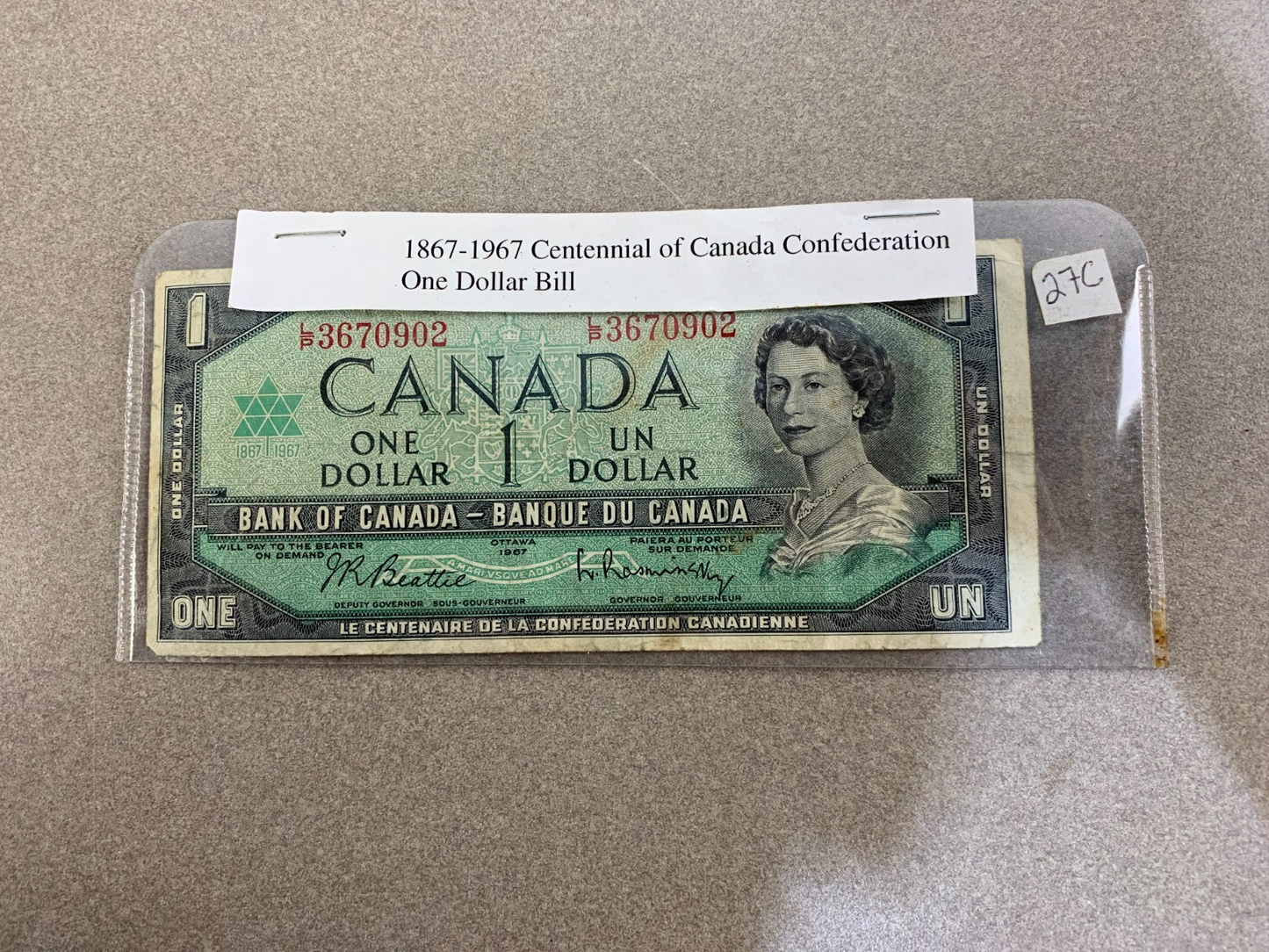 1967 Canada $1 Dollar Banknote – Centennial Note L/P3670902 – Queen Elizabeth II