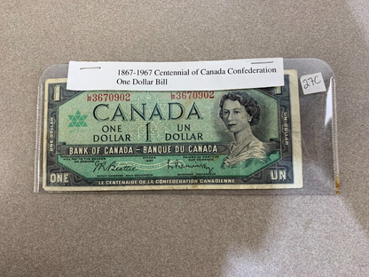 1967 Canada $1 Dollar Banknote – Centennial Note L/P3670902 – Queen Elizabeth II