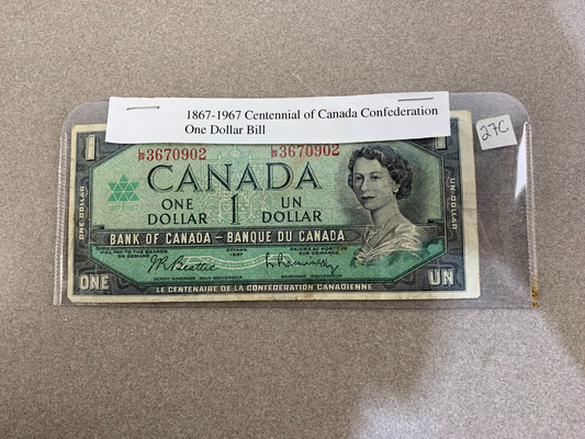 1967 Canada $1 Dollar Banknote – Centennial Note L/P3670902 – Queen Elizabeth II