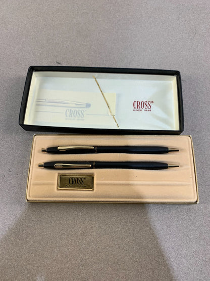 CROSS BALL PEN AND PENCIL SET - CLASSIC BLACK - GOLD TRIM
