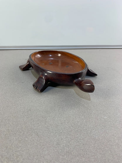 Carved Teak Wood Turtle Tortoise Dish Catch All Vintage