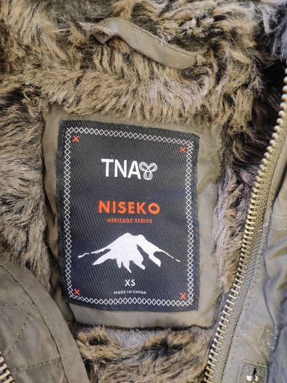 Aritzia TNA Niseko Heritage Series Parka Jacket Women XS green Faux Fur Lined