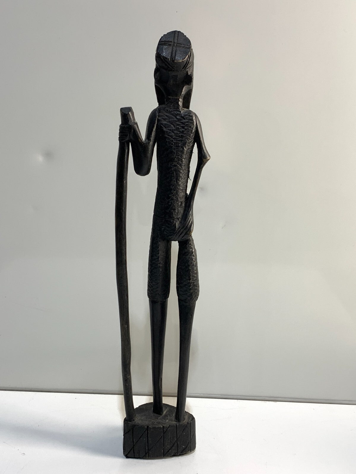 VINTAGE WOOD SCULPTURE - MOTIVE MAN WITH CANE - AFRICA/KENYA.