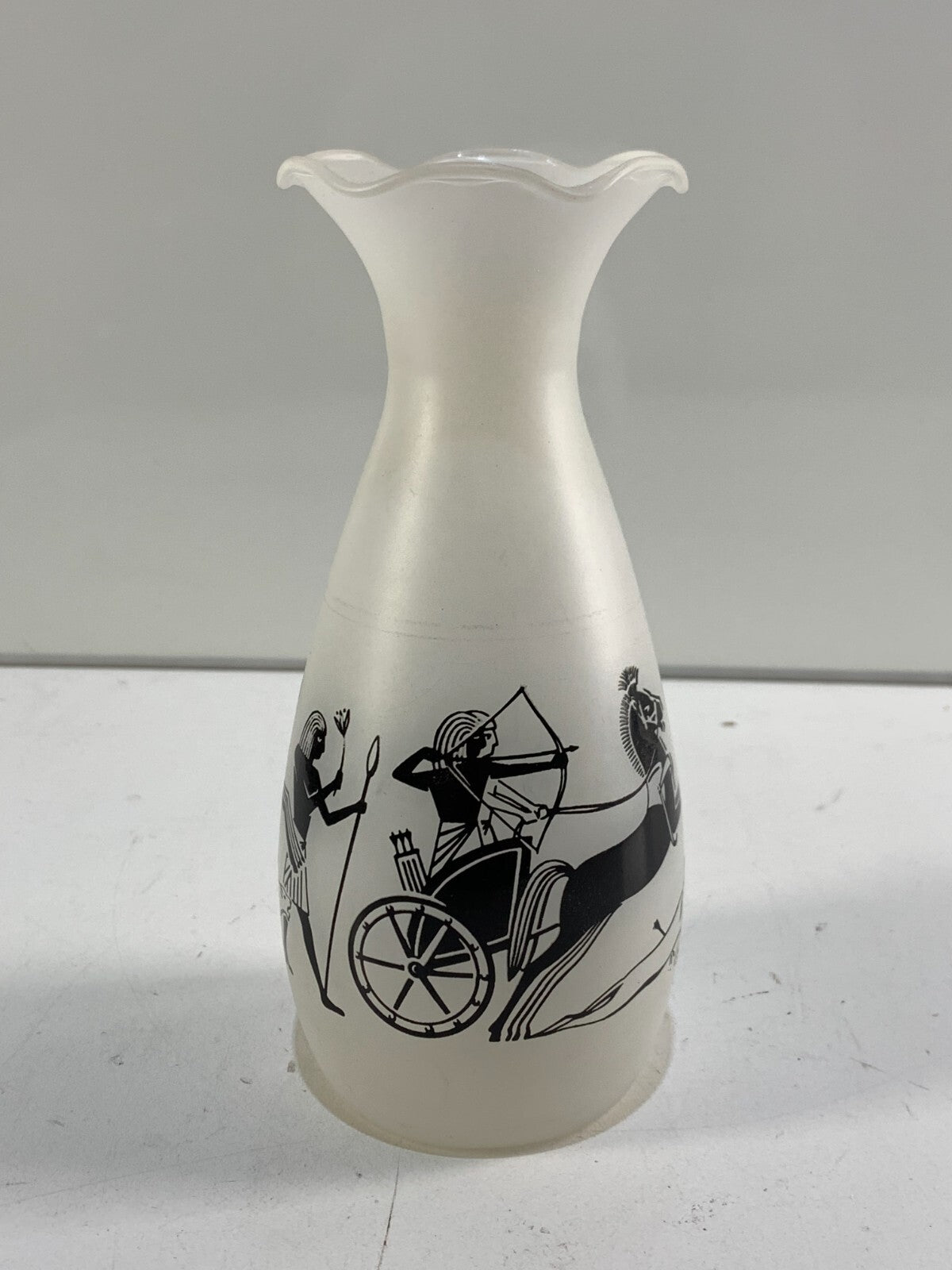 Vintage Egyptian Themed Glass Fluted Vase