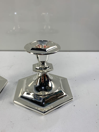 Vintage Pair Of Candlestick Holders Octagon Shaped Base