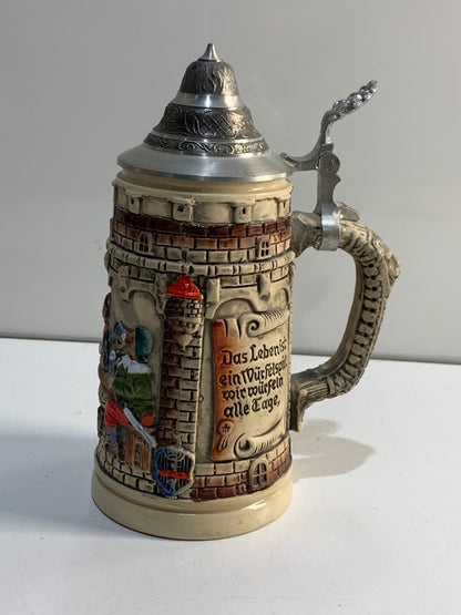 German Beer Stein life is a game of dice Knight Stein tankard, beer mug