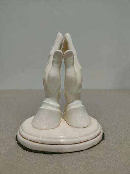 Vintage Christian Praying Hands Figurine Statue Holland Mold Ceramic Glaze White