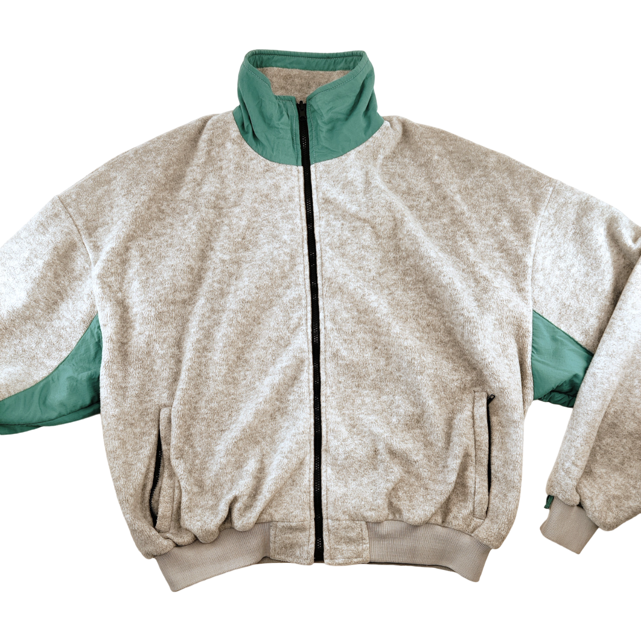 Vintage CCJ Bomber Style Grey and Teal Fleece Men's XL