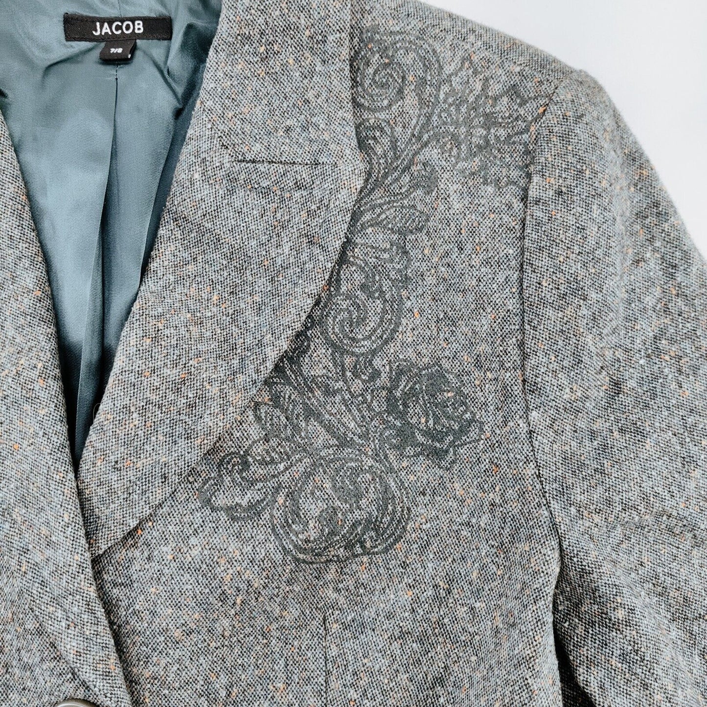 Jacob Y2K Blue Tweed Blazer Paisley Design